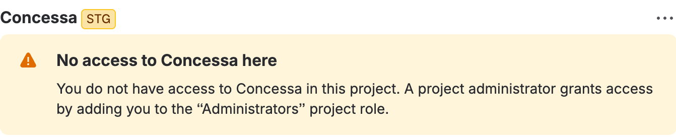 The Concessa panel shown to somebody who is not in any bound project role.